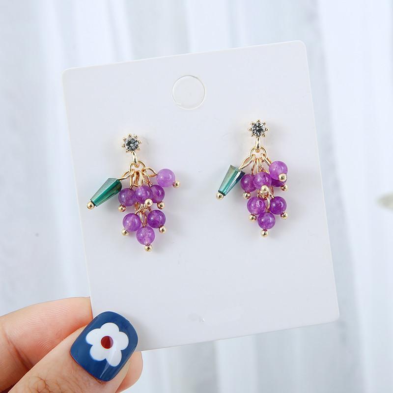 

Fashion Geometric Imitation Fruit Purple Grapes Trendy Stud Earrings Vintage Round Glass Crystal Tassel Earrings Women Jewelry
