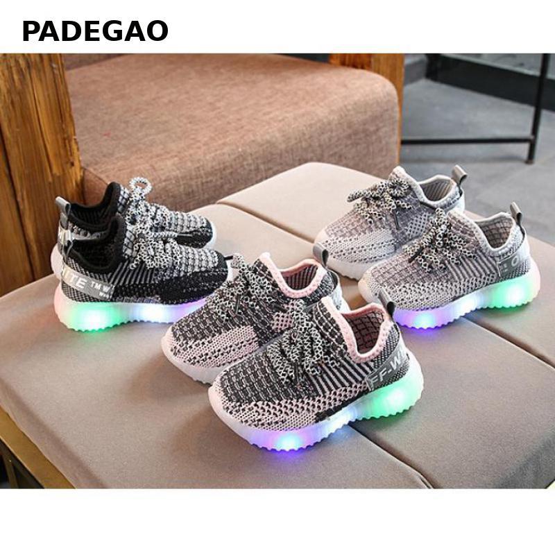 

Kids Light Up Shoes Baby Girls Boys Luminous Sneakers Mesh Shoes Girl Led Luminous Kids Lighting Sneakers, Black