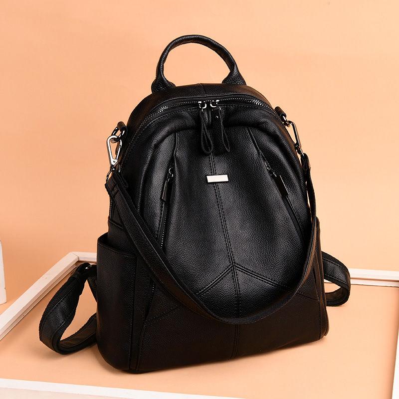 

Backpack For Women 2021 New Fashion Travel Bag Pu Soft Leather Women's Bag Schoolbag Backpack Woman Mochila Sac A Dos, Black
