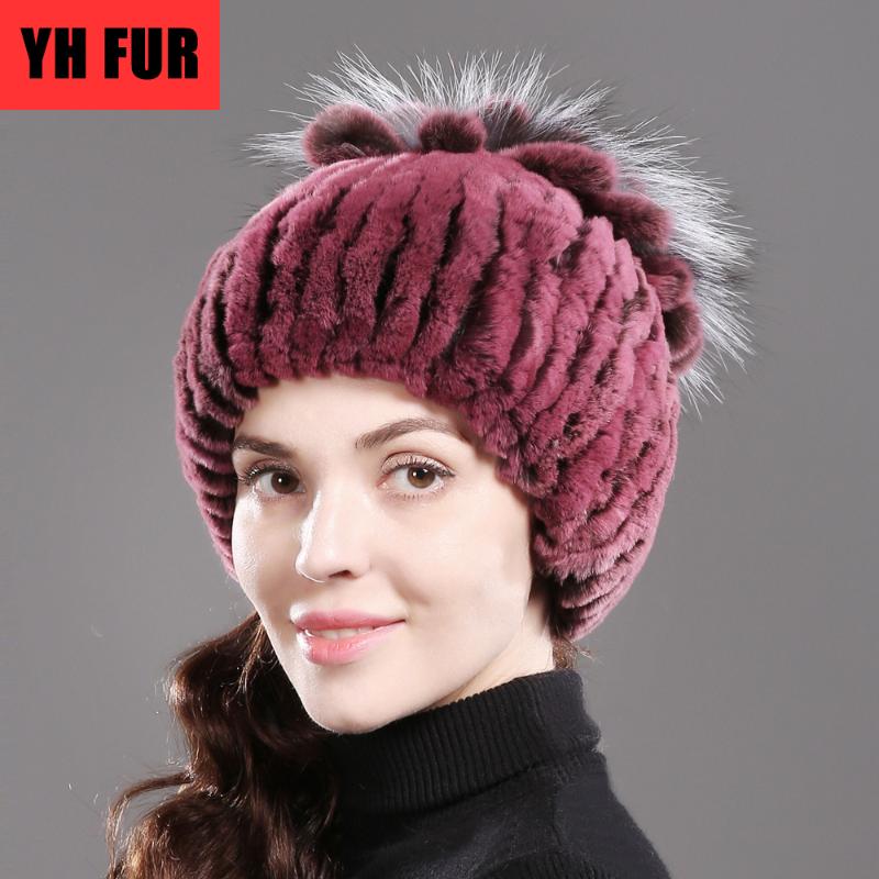 

Beanie/Skull Caps Russia Winter Real Fur Beanies Hat Women 100% Genuine Rex Good Elastic Knitted, Color 6