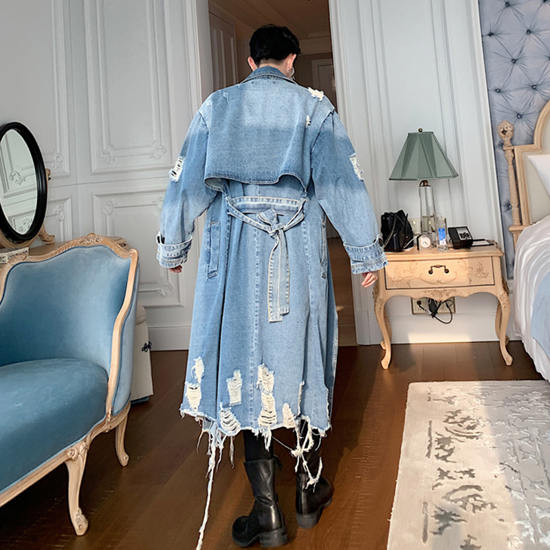 

2021 New Dark Alternate Border Autumn in Long Double-breasted Wash Belt Denim Jacket Jacket. 6EWM