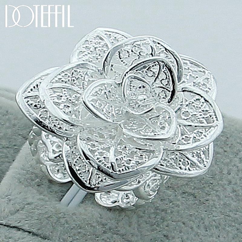 

DOTEFFIL 925 Sterling Silver Rose Flower Open Ring Hollow Out Design Ring For Women Wedding Engagement Party Jewelry