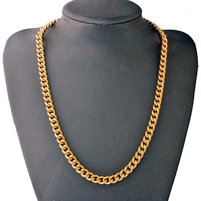 

Tisnium Gold Color Heavy Stainless Steel Men's Necklace Bracelet Cuba Miami Male Choker Chain Link Best Gift Punk Wholesale 9mm1