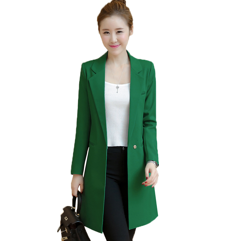 

Women in Long Sleeves Jacket Work Office Ladies Suit Mid-length Fashion More Size Autumn Solid Blazer Uucf, White