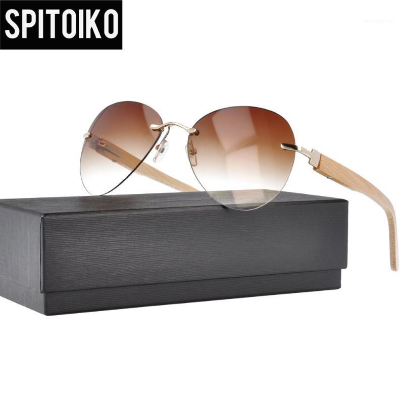 

Spring Hinge Rimless Sunglass With Bamboo Temple Sun Glasses Sunshades Spectacles Optical Frame1