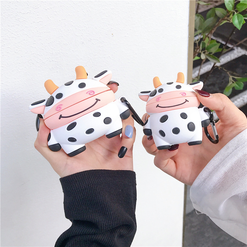 

For AirPods 2 Case Cute Cartoon Dairy Cow Earphone Case For Apple Airpods Pro 3 Soft Silicone Protect Cover Funda with Keychain, A for airpods 1/2