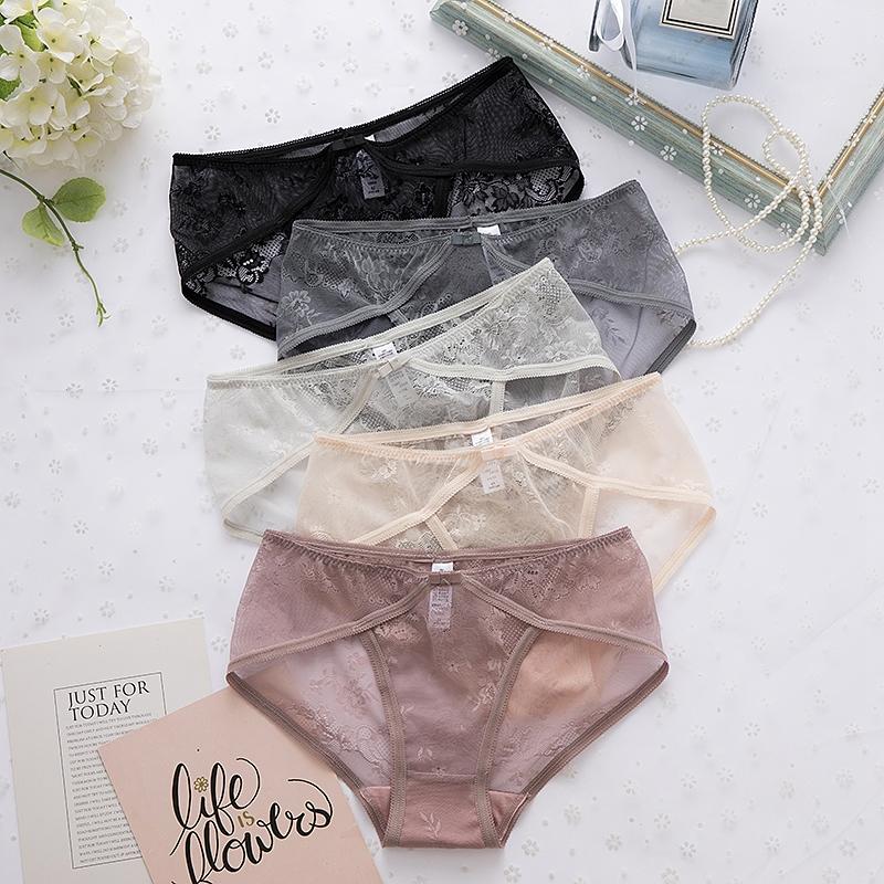 

Female Briefs Undepants Breathable Skin-Friendly Ladies Intimate Lingerie Women's Panties Traceless Underwear Lace Sexy, 5 pcs