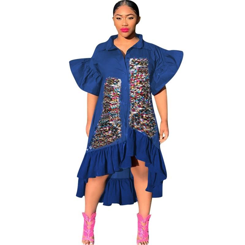 

New Style Sequins Dress African Clothing African Dresses For Women Fashion Africaine Robe Pleated Midi Dress Africa Clothes