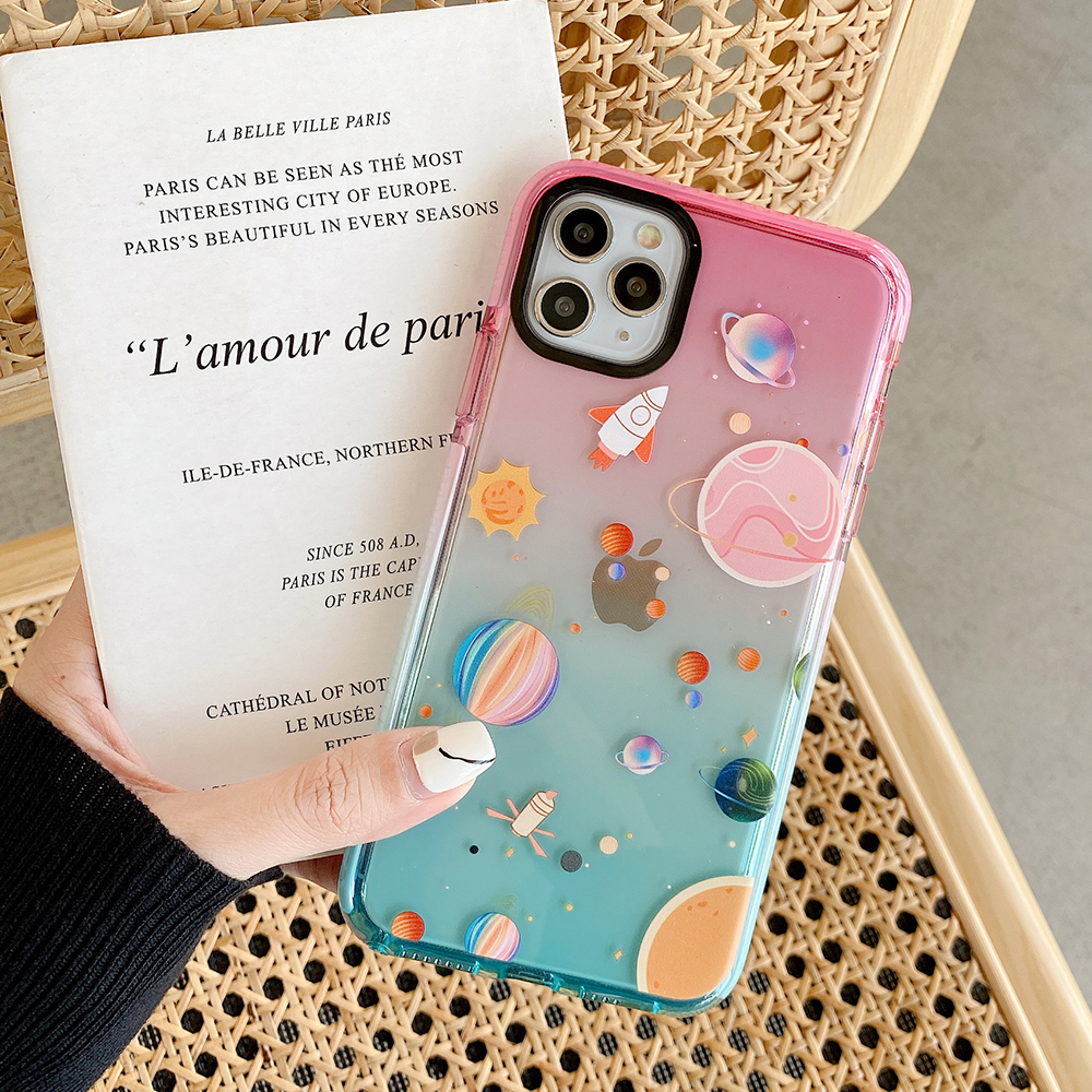 

Gradient Planet Phone Case For iPhone 12 Mini 11 Pro Max XR XS Max 7 8 Plus X Soft TPU Shockproof Clear Cute Back Cover, Customize