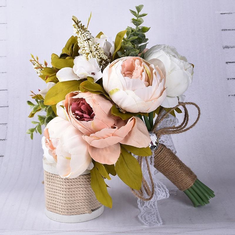 

1pc Bridal Holding Flower Wedding Bouquet Artificial Poney Flowers Bride Holding Flowers Weddig Party Bride Decor Fake Flower1, Pink