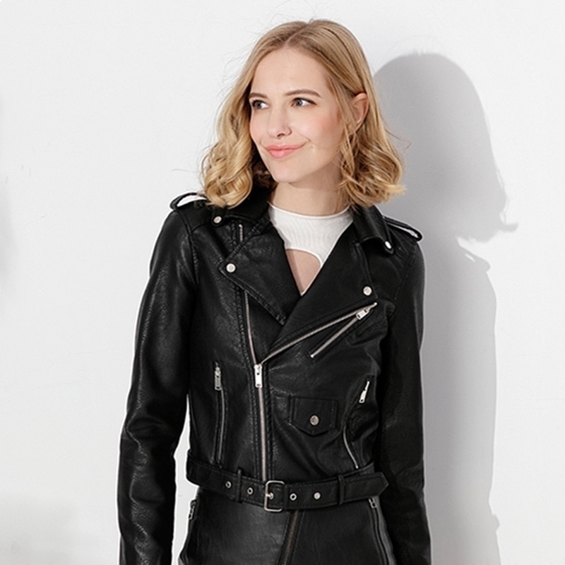 

New Autumn 2021 Women False Women's Occasional Skin Pu Leather From Motorcycle, Rebite Outerwear D7FP, Yellow.