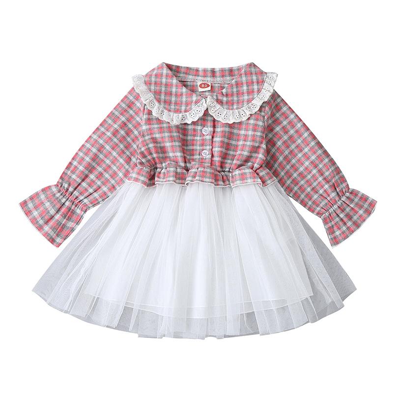 

Girls Dress Baby Plaid Lace Mesh Princess Dress Sweet 2021 Ins