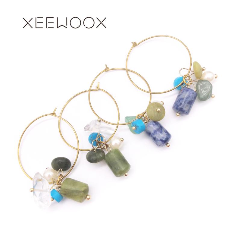 

XEEWOOX 2020 New Women's Many Species Hoop Earrings Natural Stone Jewelry Big Loop Earrings Girls