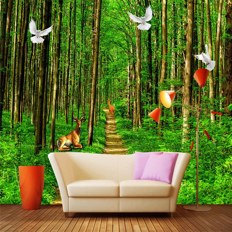 

Natue Forest Wallpapers 3D Landscape Green Trees Wall Murals Bird Animals Wood Wall Papers for Living Room Home Decor Bedrooms, As picture