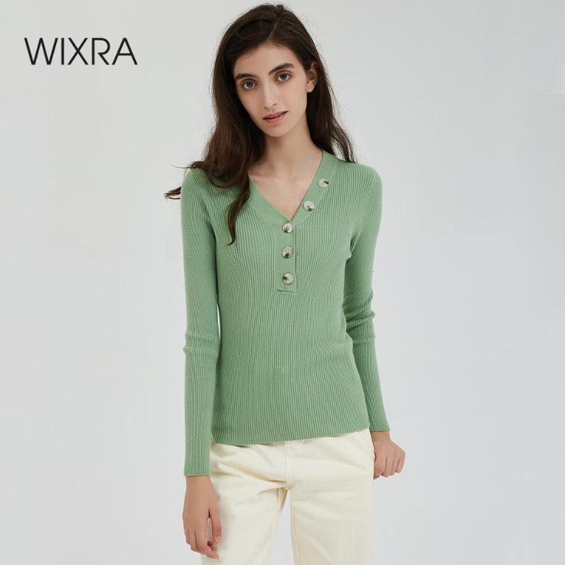 

Wixra Women Sweater 2020 Stylish Color Female V Neck Solid Warm Ladies Knitted Sweaters Pull Jumpers Autumn Spring, Black