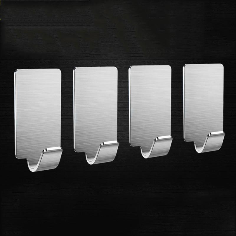 

4pcs Robe Key Bag Hooks Stainless Steel Adhesive Towel Wall Hanger Hats
