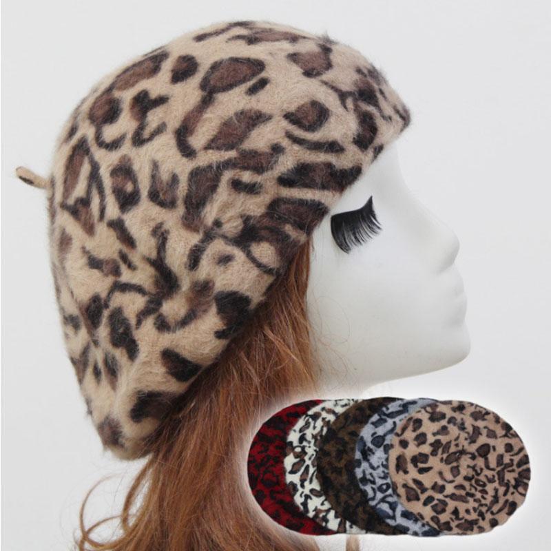 

High Quality Winter Women Hair Hat Vintage Leopard Berets Warm Cozy Animal Printed Fur Knitted Hats, Red small leopard