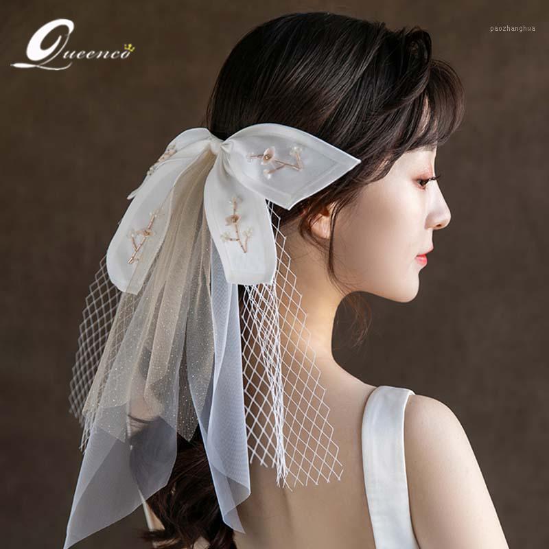 

Handmade White Ribbon Veil Wedding Jewelry Flower Veils Spinki Do Wlosow Hair Accessories Clip Bridal Tiaras Band Clips & Barrettes, Golden;silver