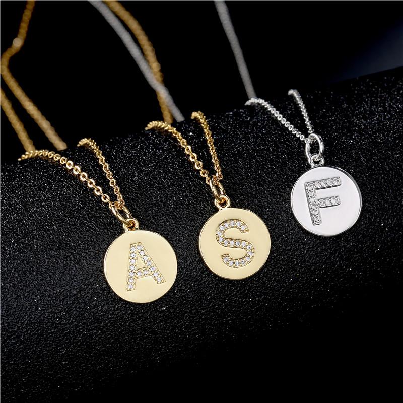 

NEWBUY Trendy 26 Letters Pendant Necklace For Women Men + CZ Alphabet Necklace 45cm Gold Link Chain Dropship