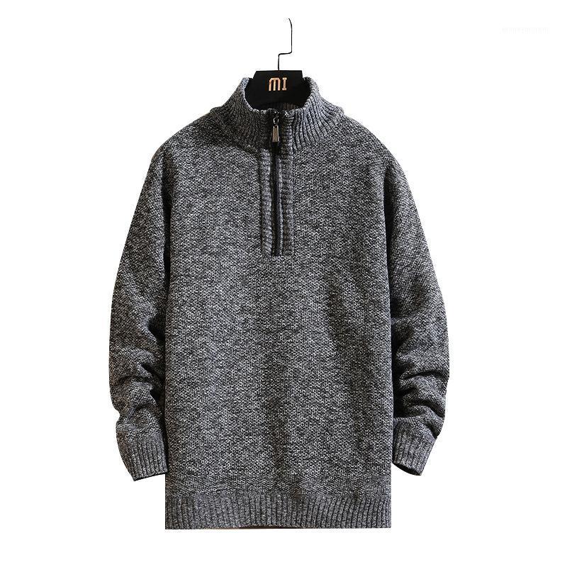 

Autumn Winter Mandarin Collar Pullover Warm Thick Comfortable Solid Zipper Long Sleeve Casual Clothes Knitted Male Sweater Pull1, Blue