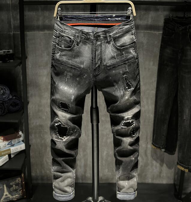 

21SS Men's France brand Designers Jeans Distressed Ripped Slim Fit Motorcycle Biker Denim pants Mens Leisure fashion high quality Jeans BALA, Gray