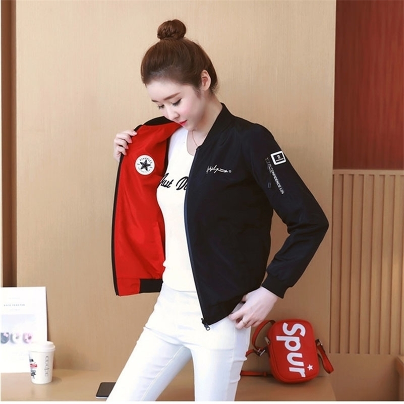 

Spring Autumn Women's Jacket Baseball Uniform Coats Korean Style Double-Sided Wearable Tops YQ059 201112, Black