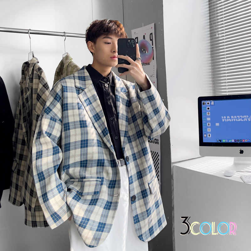 

2021 New Luxury Classic Plaid Japan Style Men's Casual Blazers Autumn Spring Fashion Brand Long Suit Kwbu, F20 1