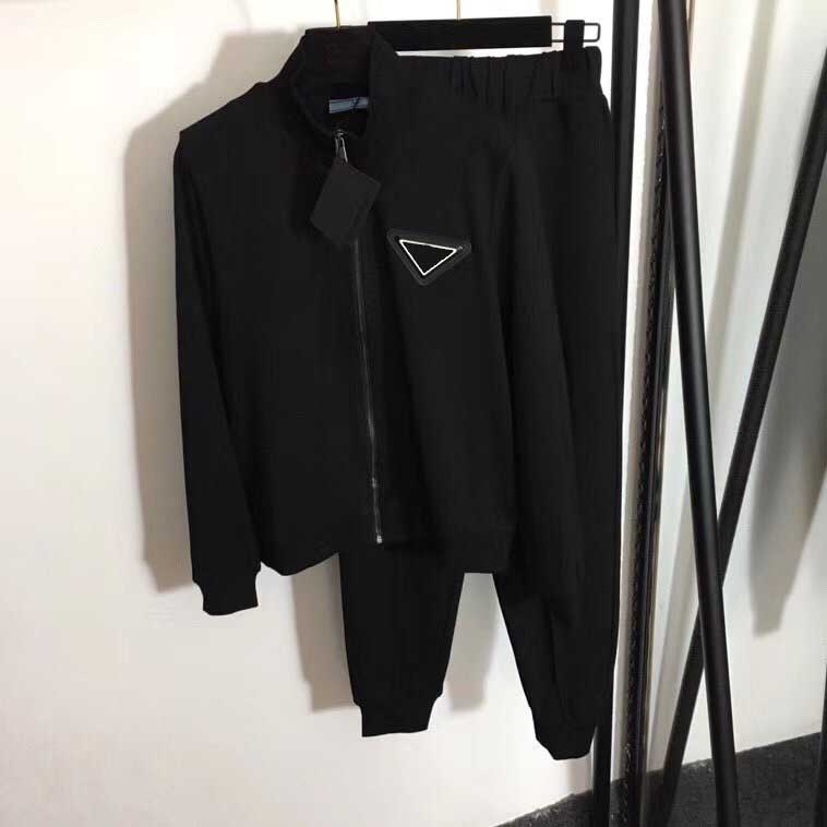 

Women designer tracksuit high quality women two pieces set Cardigan jacket+Track Pants Black White with Badge reflective Strips S  L, Custom order