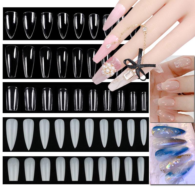 

500/100set Fake Nails With Designs Artificial Press on Long Ballerina Clear/Natural/white False Coffin Nails Art Tips, Milky white