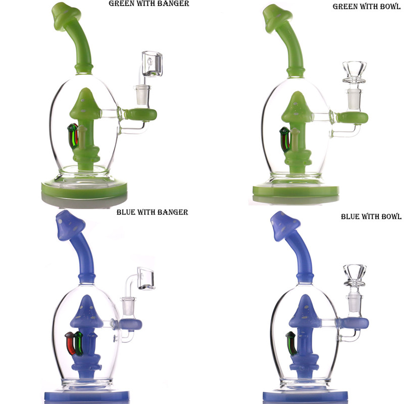 

Mushroom Style Glass Bong hookahs Purple Green Color Smoking Pipes 8.5 Inchs Tall Recycler Dab Rigs Bongs