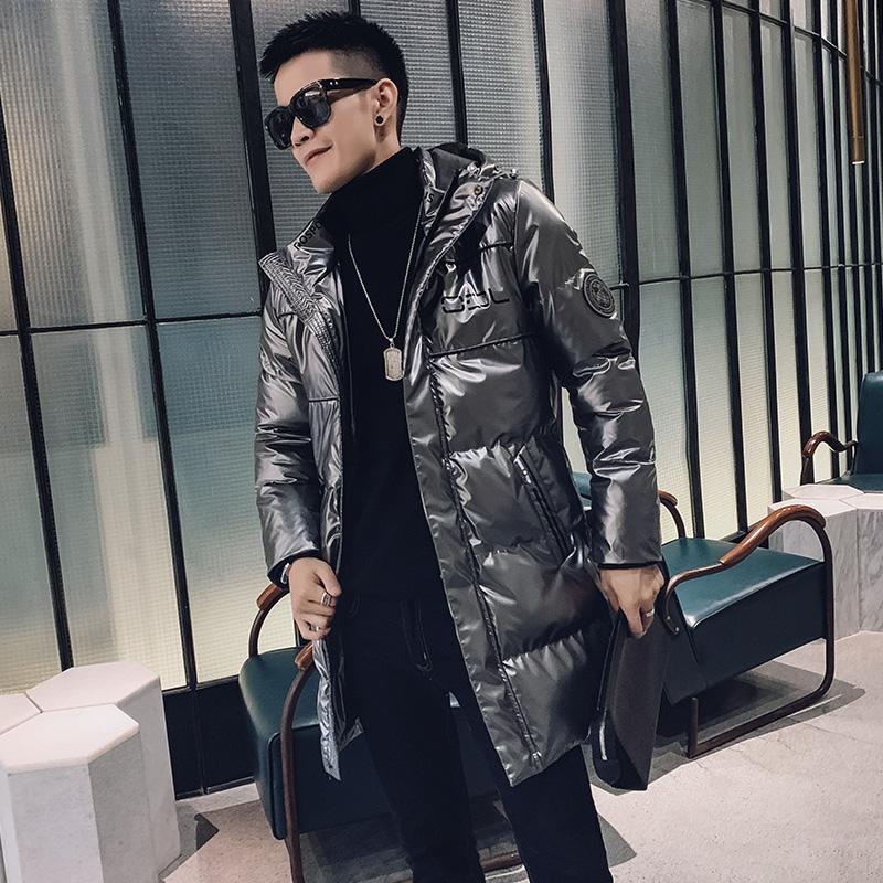 

Winter Men Long Slim Fit Cotton-Padded Jacket Men's Hooded Thick Warm Jackets Hip Hop Glossy Coat 2Color Size -3XL, Black