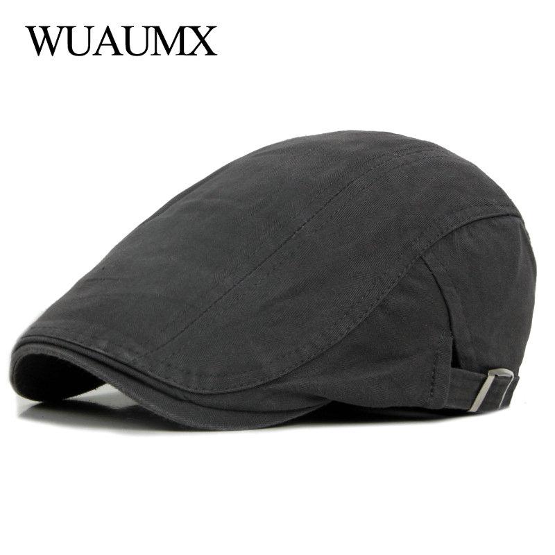 

Berets Wuaumx Casual Beret Hats Men Women Solid Forward Cap Washed Cotton Spring Summer Flat Peaked Caps Painter Visor Adult, Black