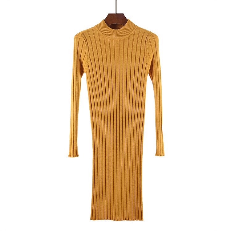 

2021 New Knitted Winter Women Office Sexy Black Red Blue Green Turtleneck Midi Sweater Dress Thick Warm Dresses Robe Femme 9mx3, Gray