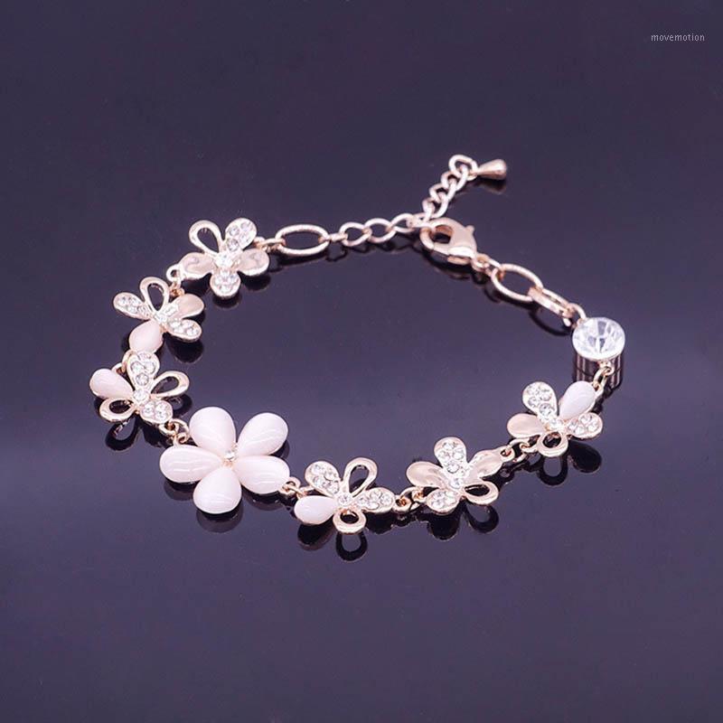 

New Trendy Rose Gold Color Opals Flower Bracelets & Bangles For women Lovely Exquisite Charm Bracelet Fashion Girl's gift1