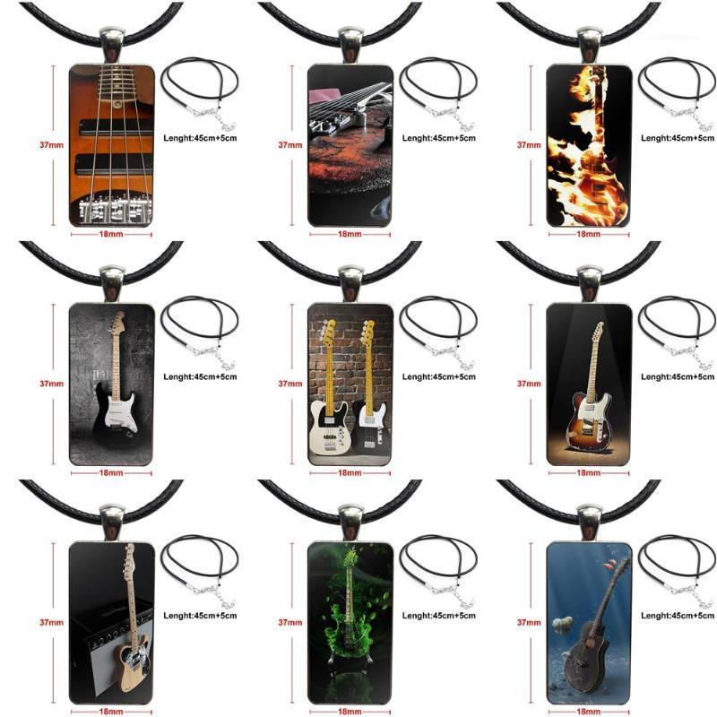 

Music Lover Gift Cool Drums Guitar Music For Women Party Glass Cabochon Choker Pendant Rectangle Necklace Steel Color Jewelry1