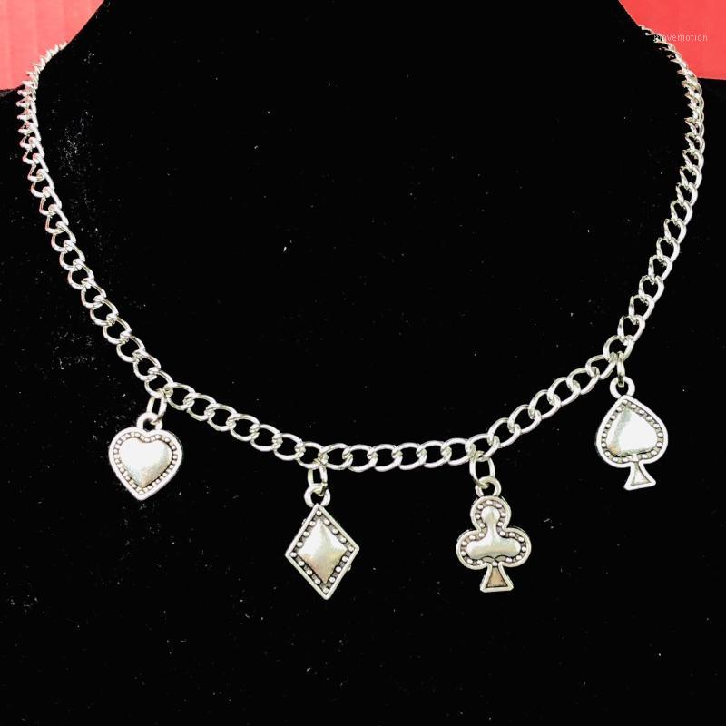 

Harajuku clavicle chain retro short chain street geometry poker pendant girl adjustable stainless steel necklace1