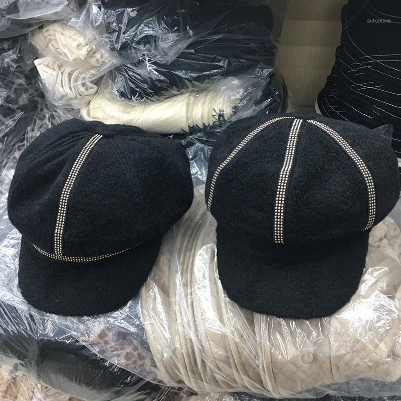 

202012-shi9204maynear autumn winter blended Straight line drill decoration leisure lady Octagonal hat men women visors cap1