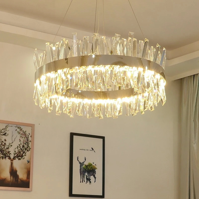 

Modern Crystal Chrome Round Chandelier Pendant Lamps Lighting Gold Rectangle Chandeliers For Living Room Bedroom Kitchen Island Lustre