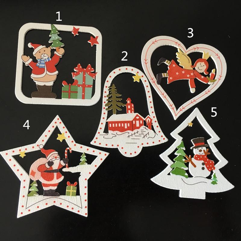 

Natural Wooden DIY Colorly Christmas tree Hanging Ornaments Pendant Gifts Tree Snow Flakes Table Bottle DIY Decoration