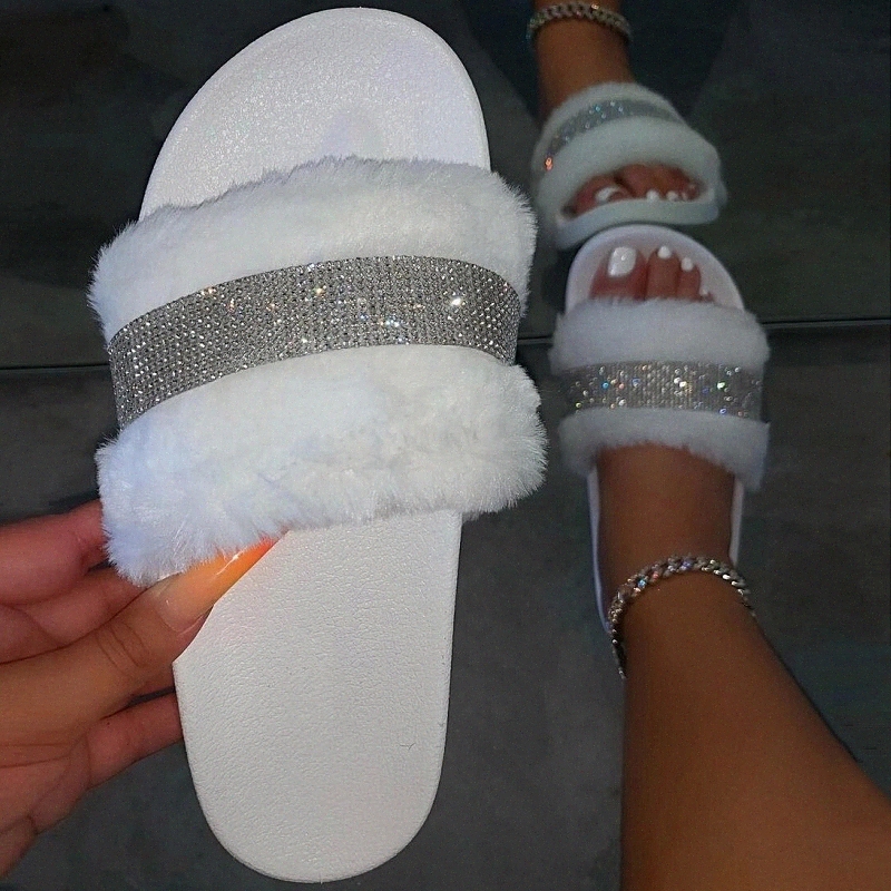 

Fur Slides for Women Furry Sandals Glitter Slides with Fur Fury Slippers Shoes 2020 Wholesale Dropshipping Free Fast Shipping #Q286, Black