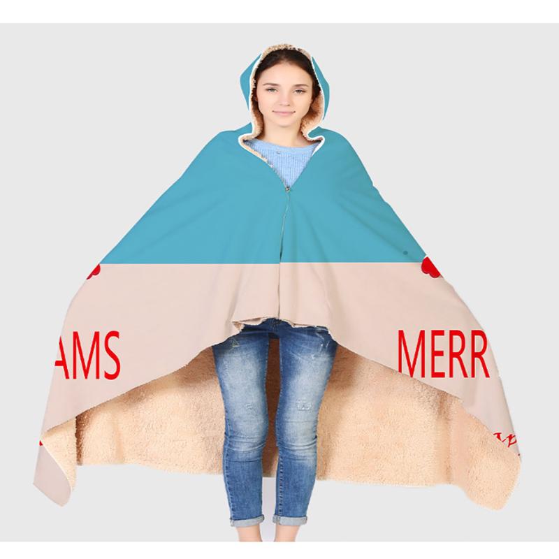 

2021 Christmas Decoration Weighted Blanket Hoodie For Sofa Bed Soft Warm Winter Flannel Fleece Blanket Hoodie Throw Blankets