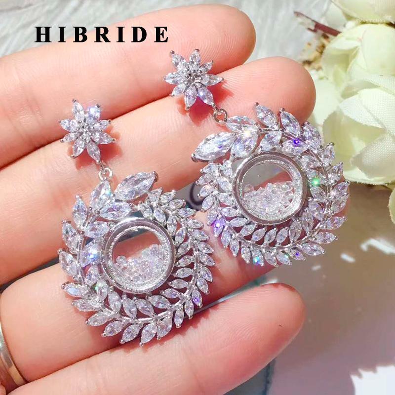 

HIBRIDE Trendy Fashion Leaf White Gold CZ Drop Earrings For Women Luxury Party Accessories Brincos Jewelry Patry Gifts E-9421
