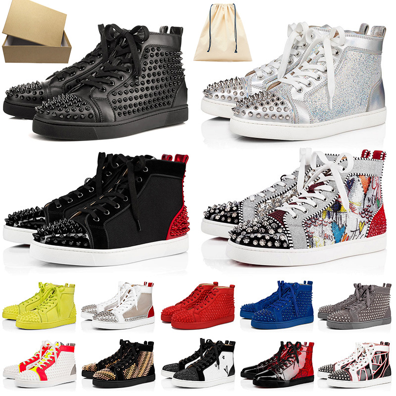 

Red Bottoms With Box Luxurys Designers Sneakers Studded Spikes loafers Mens Womens Trainers Designer Red Bottom Luxury flats Casual Shoes, Black