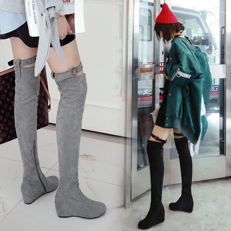 

CHIMIZHAI Women Shoes Height Increasing Boots Woman Winter Boots Over The Knee Elastic Autumn Long Heels Shoes MY771, Black velvet