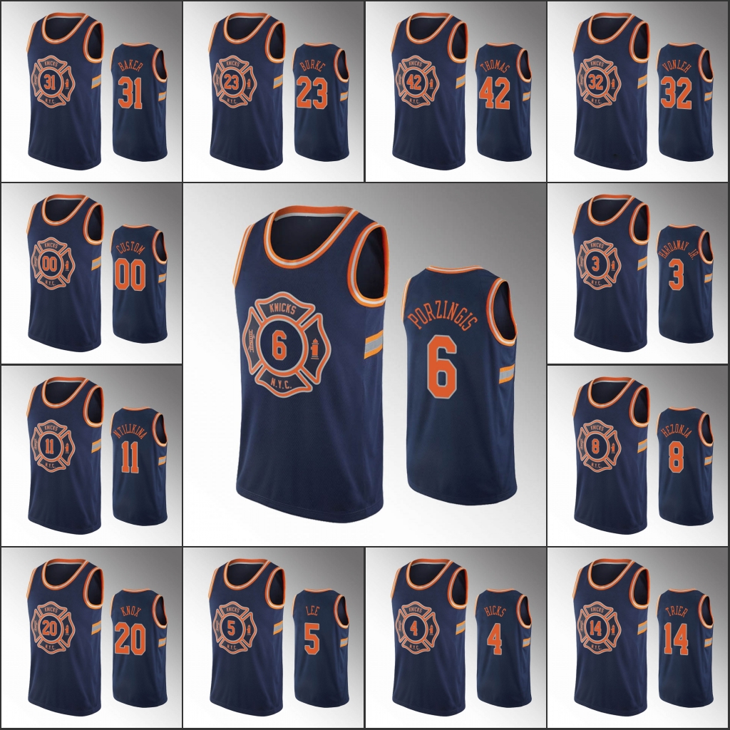 

New YorkKnicksMen Trey Burke Kristaps Porzingis Emmanuel Mudiay Damyean Dotson Navy Custom Jersey, Black