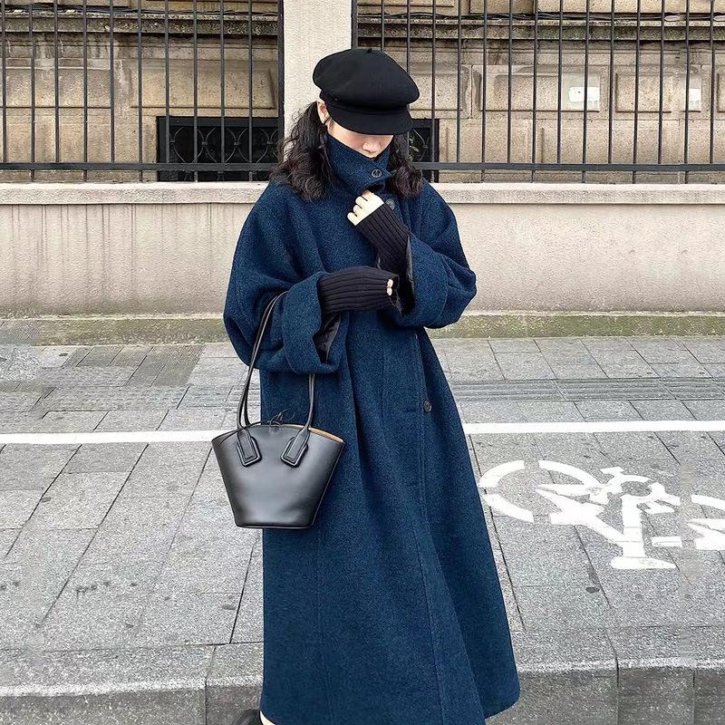 

Fashion Loose Women Winter Coats 2020 Long Solid Wool Blend Coat and Jacket Turn-down Collar Women Coats Autumn, Black