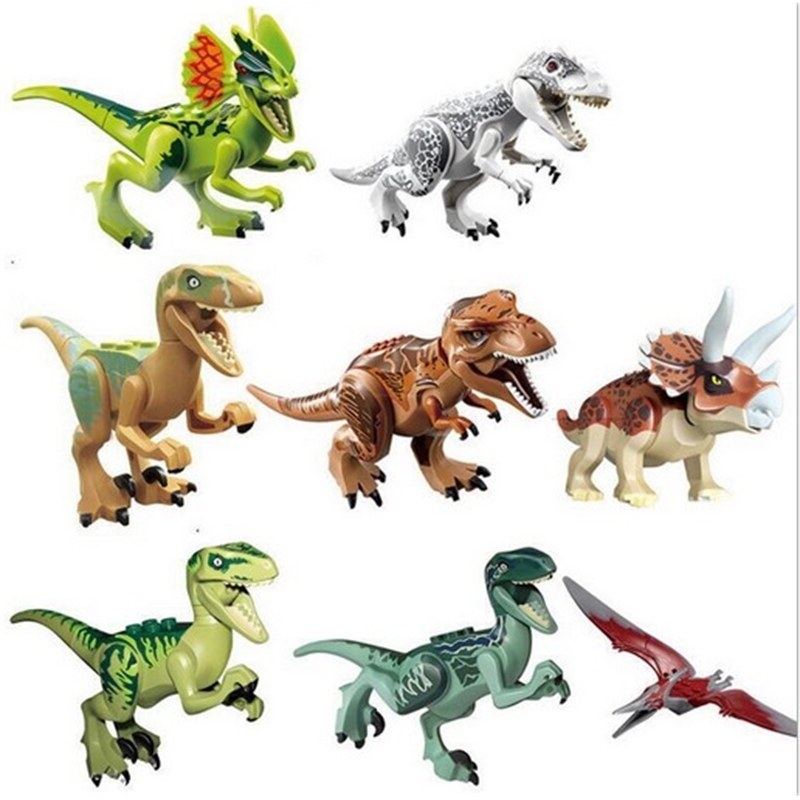 

8pcsxMini figures Jurassic Park Dinosaur blocks a lot Velociraptor Tyrannosaurus Rex Building Blocks Sets Kids Toys Bricks gift