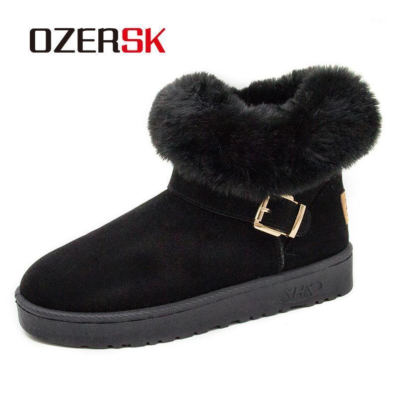 

OZERSK Brand 2020 New Autumn Early Winter Shoes For Women Fashion Comfort Plush Warm Classic Women Ankle Flat Boots Shoes1, Black
