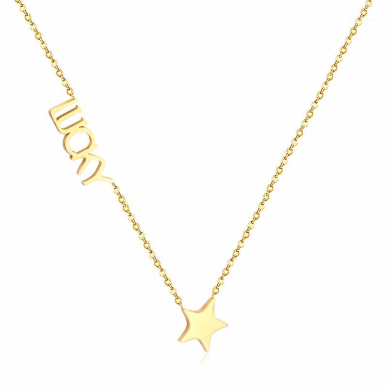 

LUXUKISSKIDS 316L Stainless Steel Choker Chain Gold Necklaces Star "Lucky" Women Jewelry collares colar collier accesorios mujer1