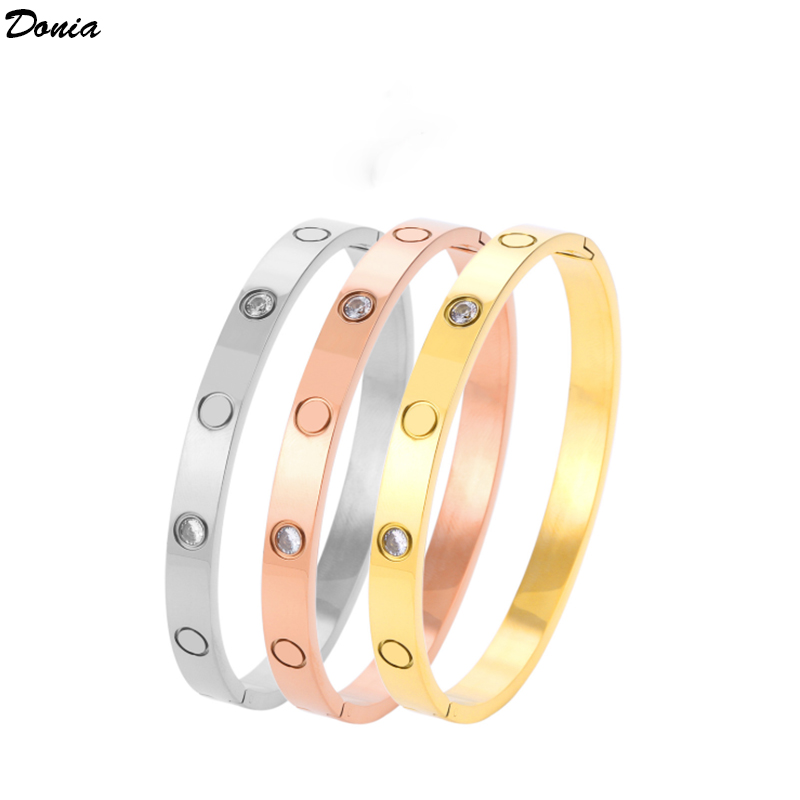 

Donia jewelry luxury bangle European and American fashion exaggerated buckle spiral pattern micro-inlaid zircon titanium steel bracelet designer gift